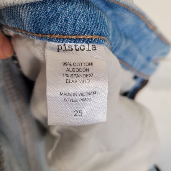 Pistola Revolve Blue Ripped Distressed Slim Fit Cotton Light Wash Denim Jeans 25 - Picture 8 of 10